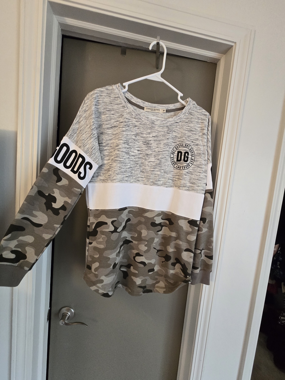 Gray Camo Colorblock Pullover Top